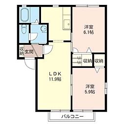 グランドゥールＡ 2階2LDKの間取り