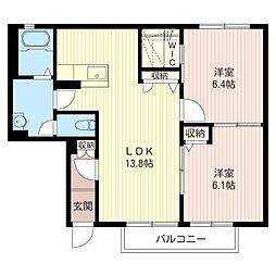 リトルガーデン壱番館 2LDKの間取図画像