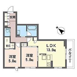 ＮレジデンスI 00102 1階2LDKの間取り