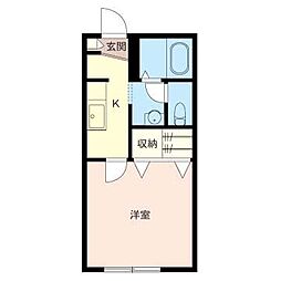 ディアス海神 1階1Kの間取り