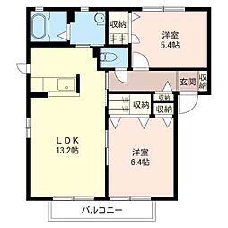 ガーデンパークA棟 2LDKの間取図画像