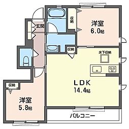 タビア 1階2LDKの間取り