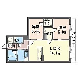 エクラージュ国立 2LDKの間取図画像