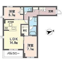 ロイセス テンジン 2LDKの間取図画像
