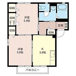 ヴィラクレールD 2Kの間取図画像