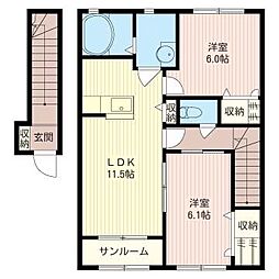 ヴィラフェリーチェ五 2LDKの間取図画像