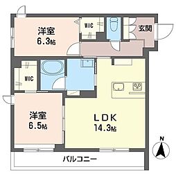 サンフェルト 2LDKの間取図画像