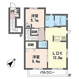 エスポワールC 2LDKの間取図画像