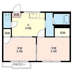尾坂ハイツ 2Kの間取図画像