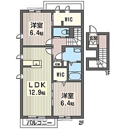 ミルティーユA 2LDKの間取図画像