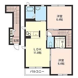 ヴィセオ・セ・ラ・ヴィＢ 2階2LDKの間取り