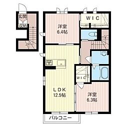 アンソレイエヴィラB 2LDKの間取図画像