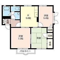 カーサ十一屋A 3Kの間取図画像