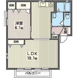 コーポリリーフD 1LDKの間取図画像