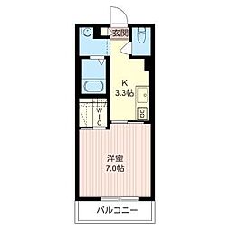 ヴェリタ国立 1Kの間取図画像