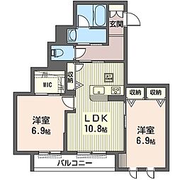 シャーメゾン　フォレナ 1階2LDKの間取り