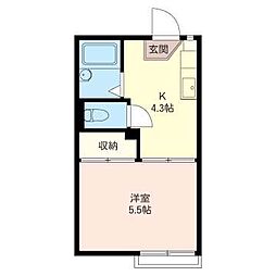 フラット・ノ−ス・ヒル 1階1Kの間取り