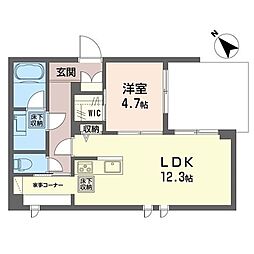 カーサベレオ池袋 1階1LDKの間取り