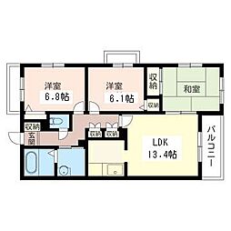 グリーンコート江原 3LDKの間取図画像