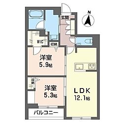 ブラン　ノワール 2階2LDKの間取り