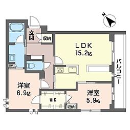 カーサ オギクボ プリマヴェーラ 2LDKの間取図画像