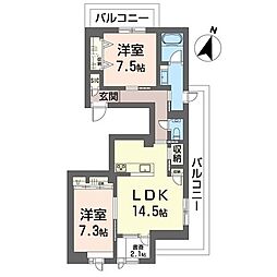 カンタービレ荻窪 3階2LDKの間取り