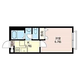 ヴィーニュ 1階1Kの間取り