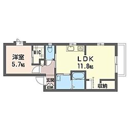 ディアス小平 1LDKの間取図画像