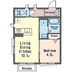 グリシーヌ 2階1LDKの間取り