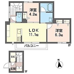 フラワーハイツ 2LDKの間取図画像
