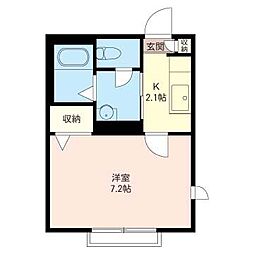 ポレール 1Kの間取図画像