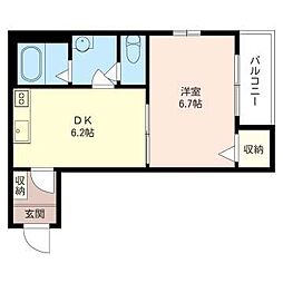 ノーブル1碑文谷 2階1DKの間取り