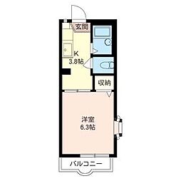サニーハイツ・小田 1Kの間取図画像