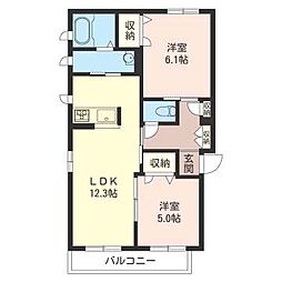 ディアコート・パルB 2LDKの間取図画像