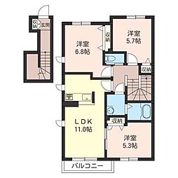 ミモザハウスB 3LDKの間取図画像