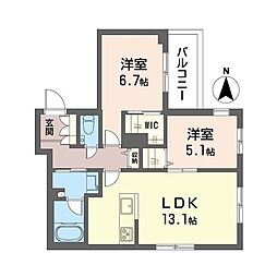 フェリビエ品濃町 2LDKの間取図画像