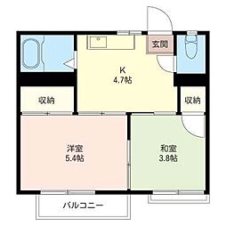 米波ハイツ 2Kの間取図画像