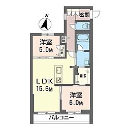 メゾン・ド・若葉 2LDKの間取図画像