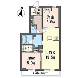 メゾン・ド・若葉 2LDKの間取図画像