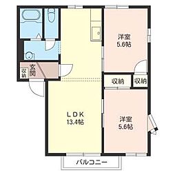 グリーンハイツモリ 2LDKの間取図画像