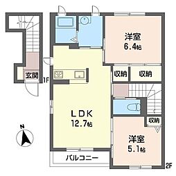 ソレアードE 2LDKの間取図画像