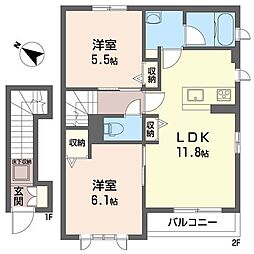 パインハイムA 2LDKの間取図画像