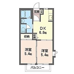トゥモーローウイングスB 2DKの間取図画像