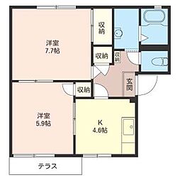 大久保ハイツ 2Kの間取図画像