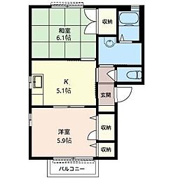 スィートホーム2 2Kの間取図画像