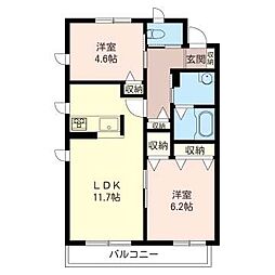 モンテ・ローザA 2LDKの間取図画像