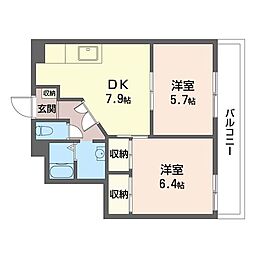 グランドール大宮 2DKの間取図画像