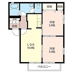 シャングリラ緑町Ｂ 2階2LDKの間取り