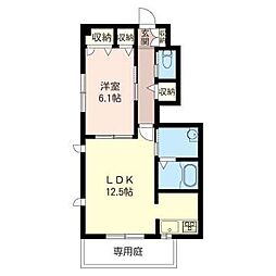 プリーマB 1LDKの間取図画像