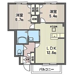 メゾンドソルヴィ五番館 2LDKの間取図画像